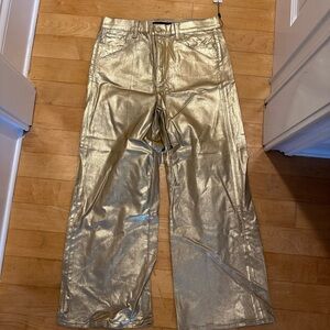 NWT Joe's Jeans Metallic Gold Pants High Rise Wide Leg Ankle